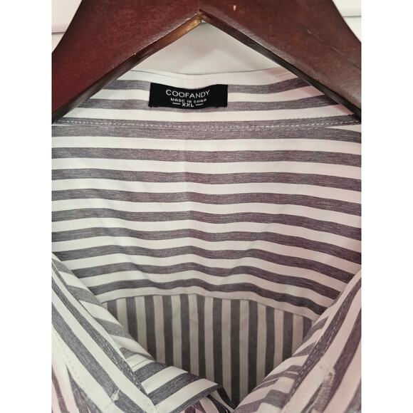 COOF ANDY PERFORMANCE DRESS‎ SHIRT GREY STRIPE MENS SIZE XXL 2X - Picture 2 of 2